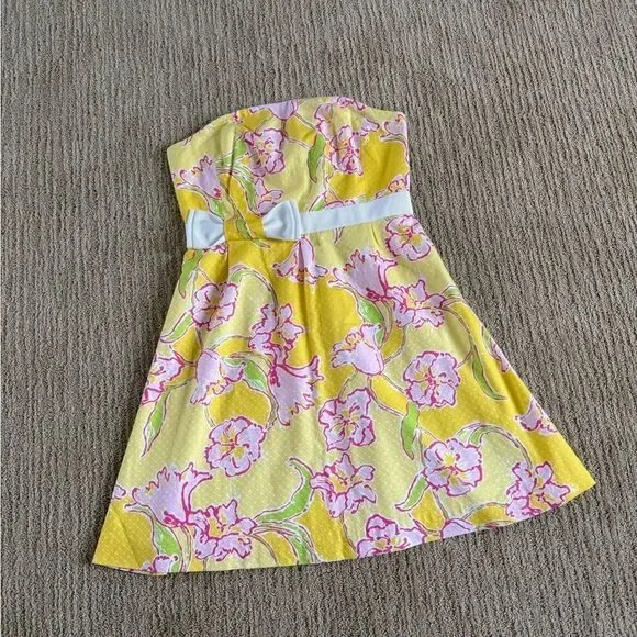 Lilly Pulitzer Yellow “Amberly Dress”Pleated Strapless Sundress - Picture 2 of 7